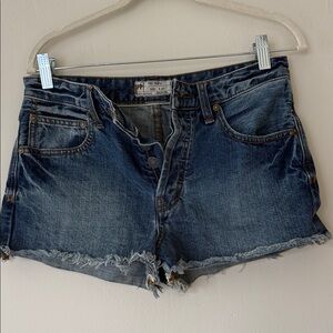 Free People Blue Distressed Jean Shorts